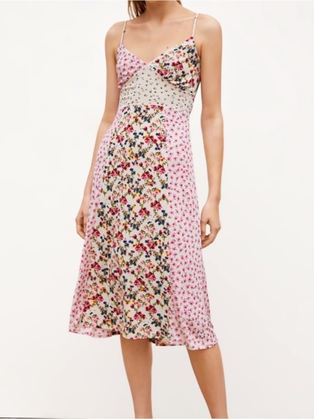 Floral Patchwork Slip Dress in Pink